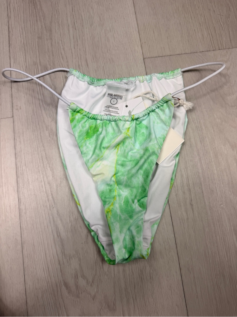 Good American Green Marble String Bikini Bottoms Size‎ 1 NWT